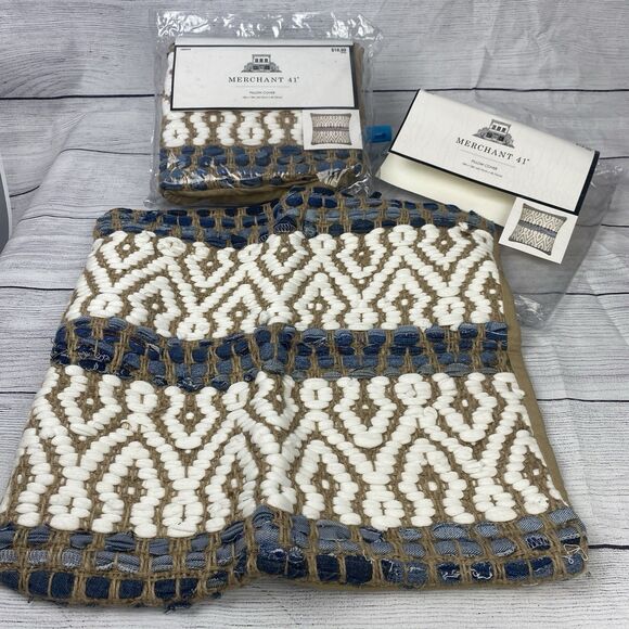 Merchant 41 Lot 2 Chunky Pillow Covers Woven Cotton Jute Denim 18x18" Boho NEW - Picture 1 of 3
